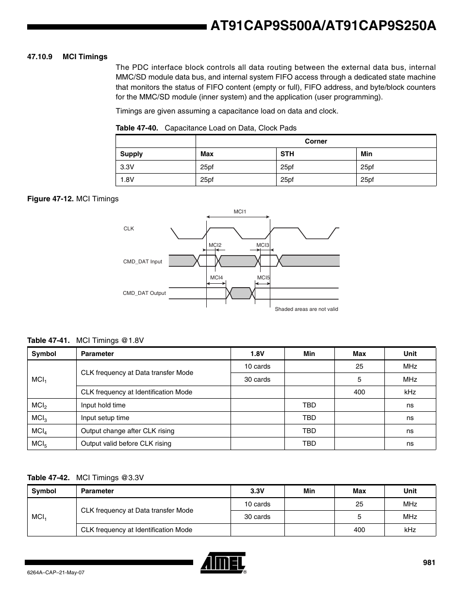 9 mci timings | Rainbow Electronics AT91CAP9S250A User Manual | Page 981 / 1008