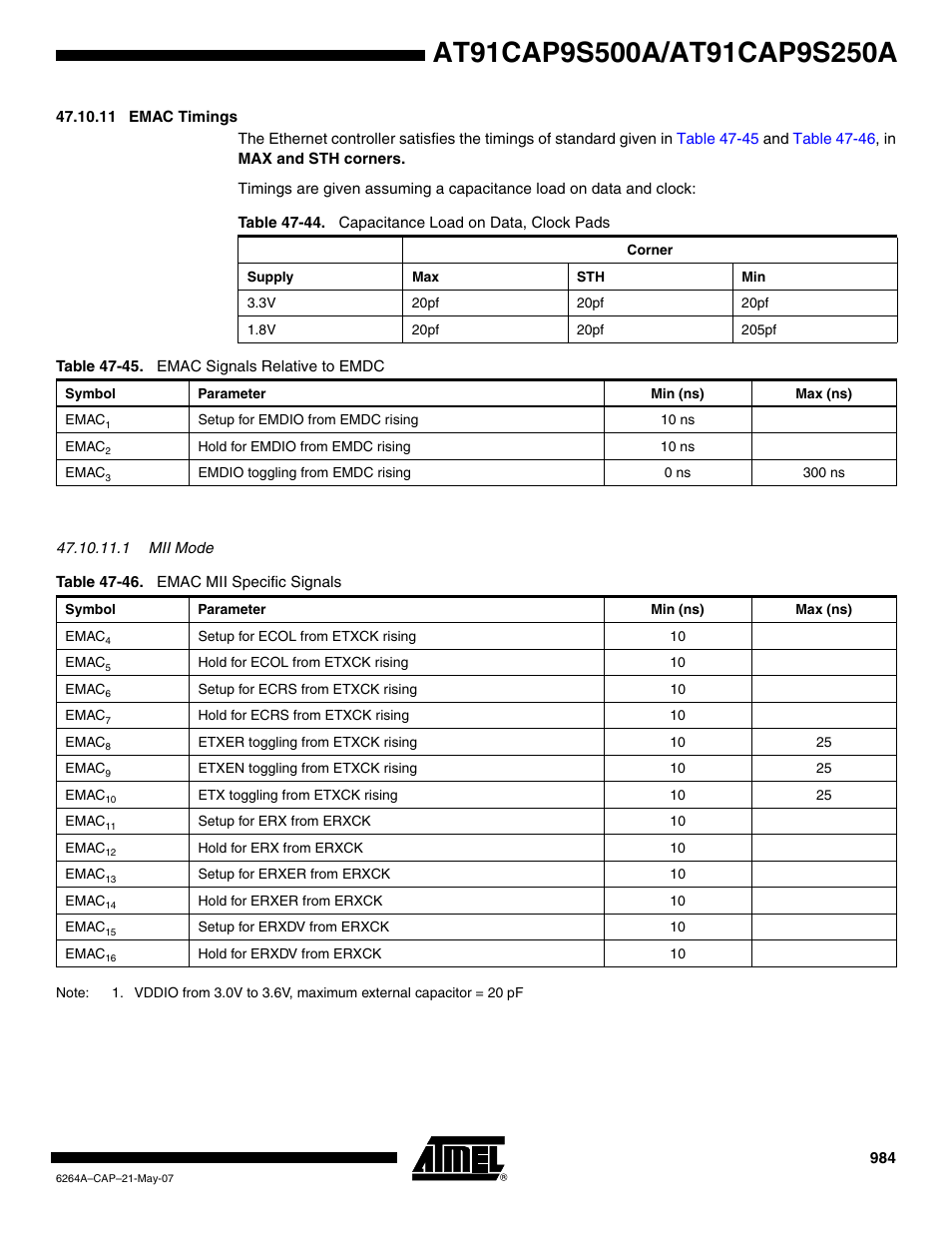 11 emac timings | Rainbow Electronics AT91CAP9S250A User Manual | Page 984 / 1008