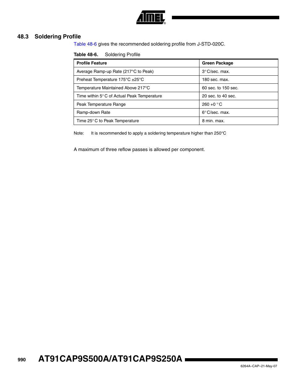3 soldering profile | Rainbow Electronics AT91CAP9S250A User Manual | Page 990 / 1008