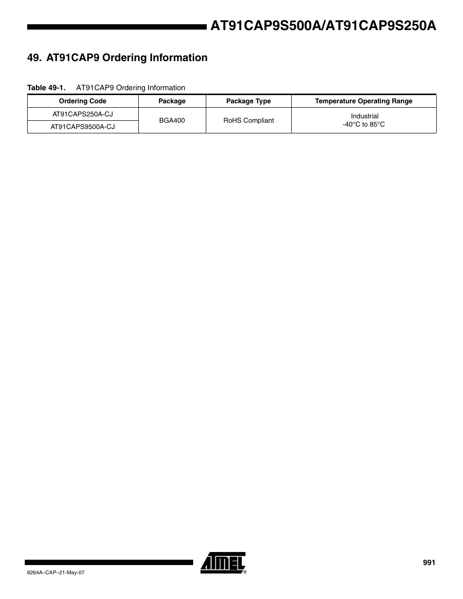 At91cap9 ordering information | Rainbow Electronics AT91CAP9S250A User Manual | Page 991 / 1008