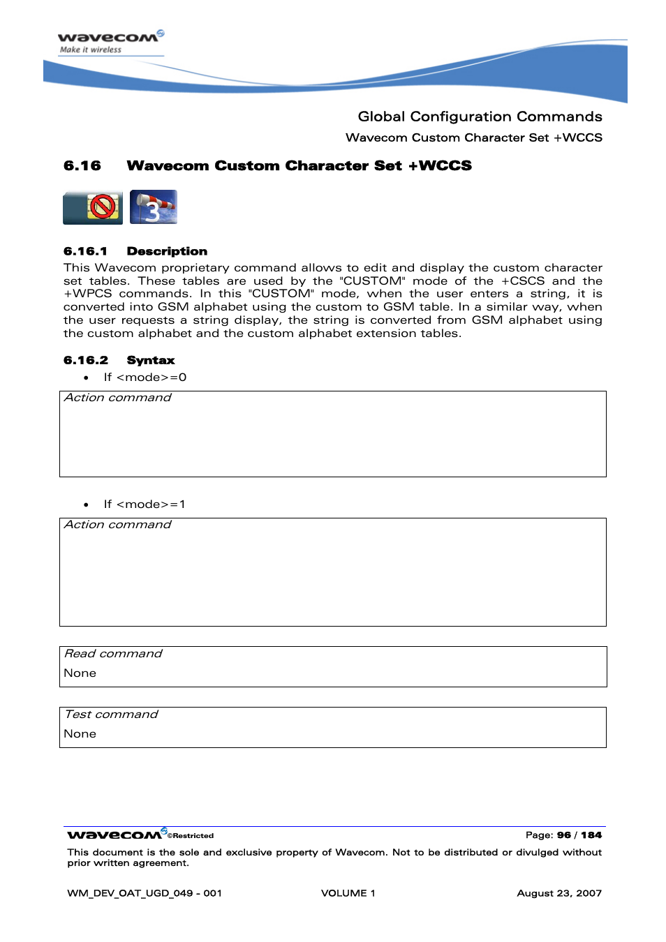 Wavecom custom character set +wccs | Rainbow Electronics FARGO MAESTRO 100 (with TCP_IP) User Manual | Page 102 / 787