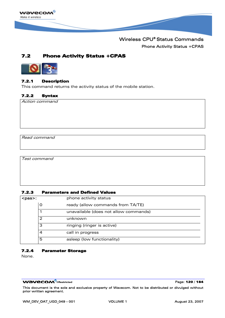 Phone activity status +cpas | Rainbow Electronics FARGO MAESTRO 100 (with TCP_IP) User Manual | Page 126 / 787