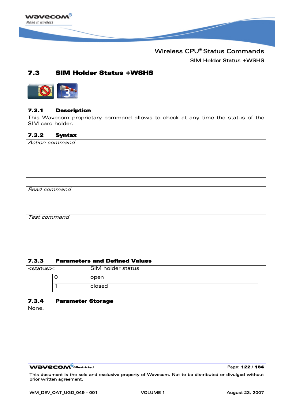 Sim holder status +wshs | Rainbow Electronics FARGO MAESTRO 100 (with TCP_IP) User Manual | Page 128 / 787