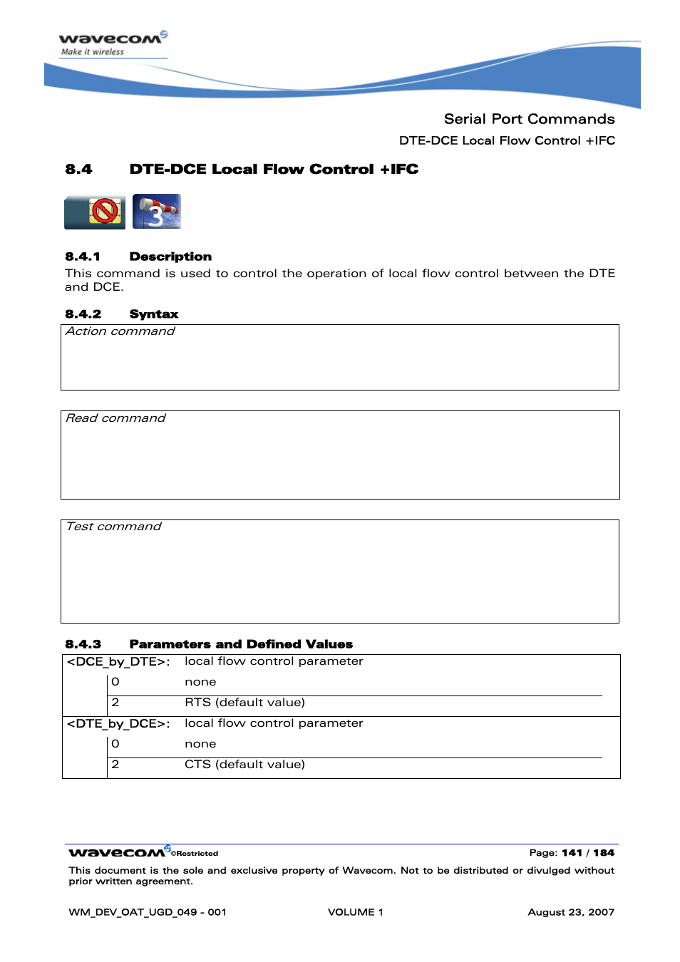 Dte-dce local flow control +ifc | Rainbow Electronics FARGO MAESTRO 100 (with TCP_IP) User Manual | Page 147 / 787