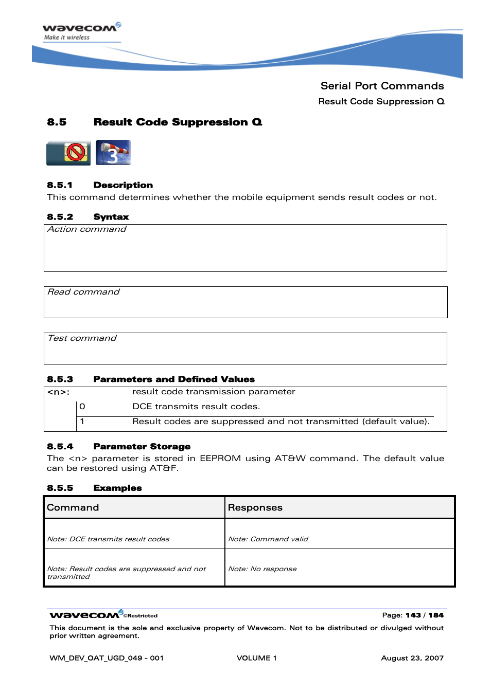 Result code suppression q | Rainbow Electronics FARGO MAESTRO 100 (with TCP_IP) User Manual | Page 149 / 787