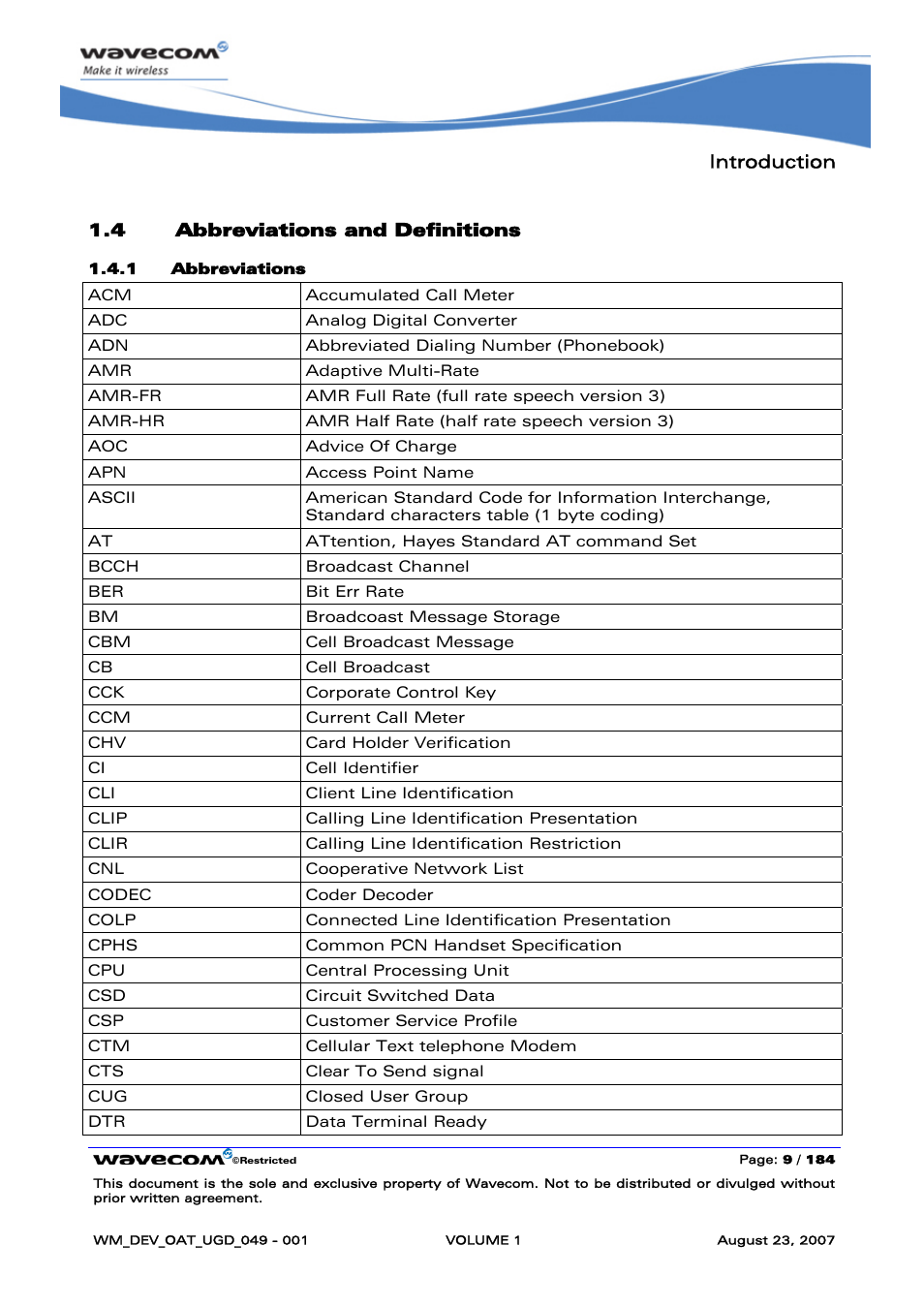 Abbreviations and definitions | Rainbow Electronics FARGO MAESTRO 100 (with TCP_IP) User Manual | Page 15 / 787