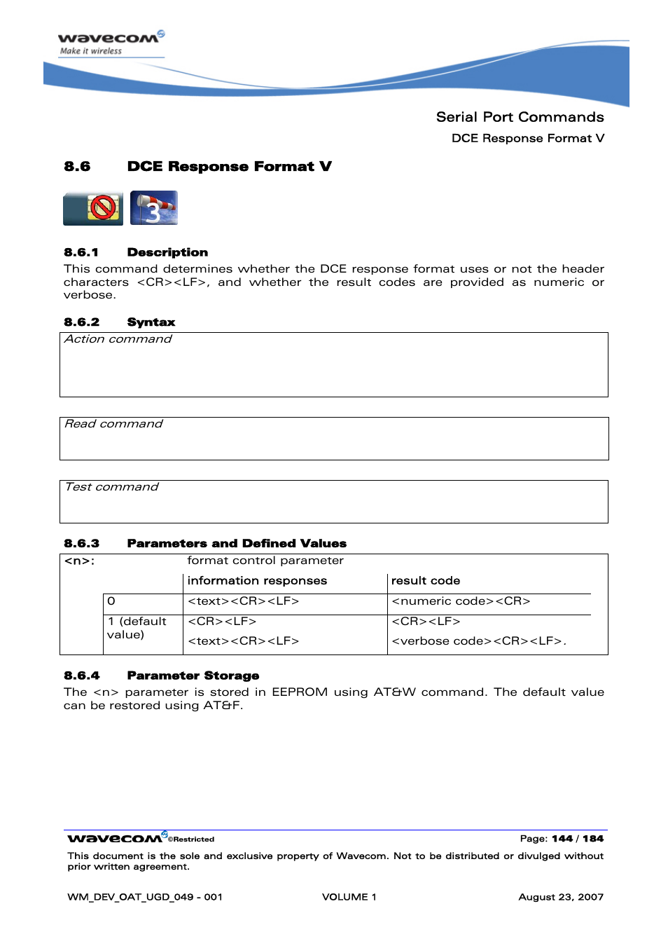 Dce response format v | Rainbow Electronics FARGO MAESTRO 100 (with TCP_IP) User Manual | Page 150 / 787