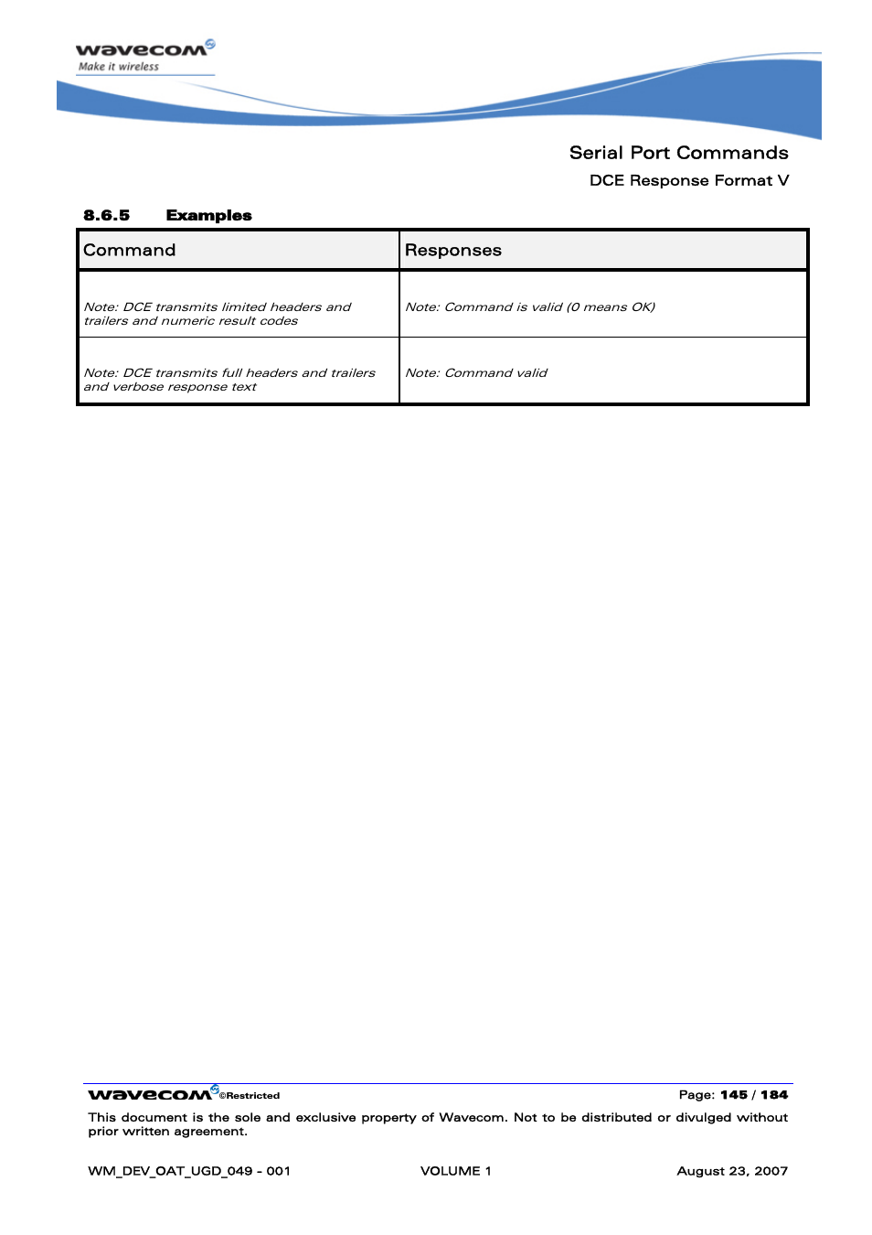 Serial port commands, Atv0, Atv1 | Rainbow Electronics FARGO MAESTRO 100 (with TCP_IP) User Manual | Page 151 / 787