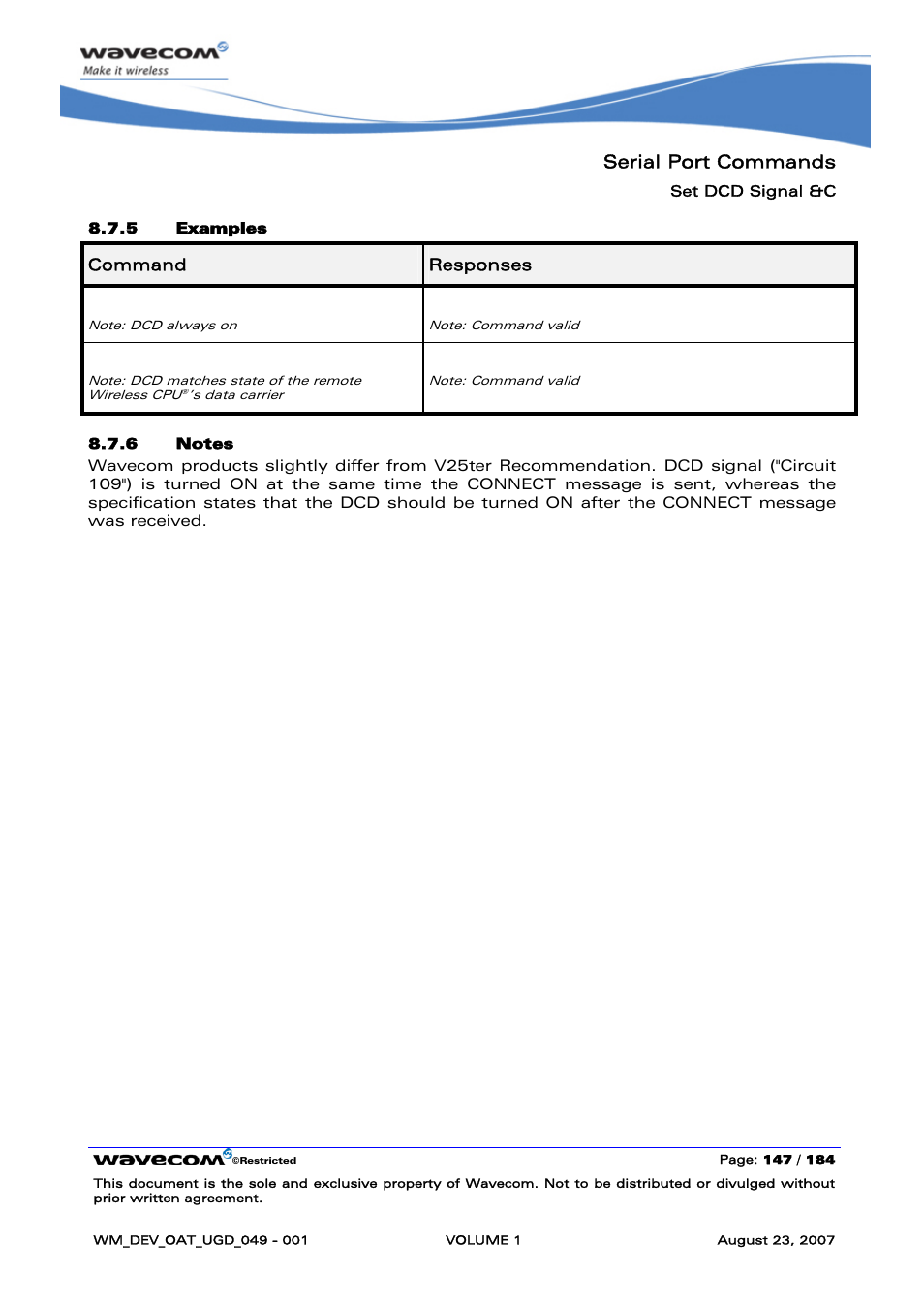 Serial port commands, At&c0, At&c1 | Rainbow Electronics FARGO MAESTRO 100 (with TCP_IP) User Manual | Page 153 / 787