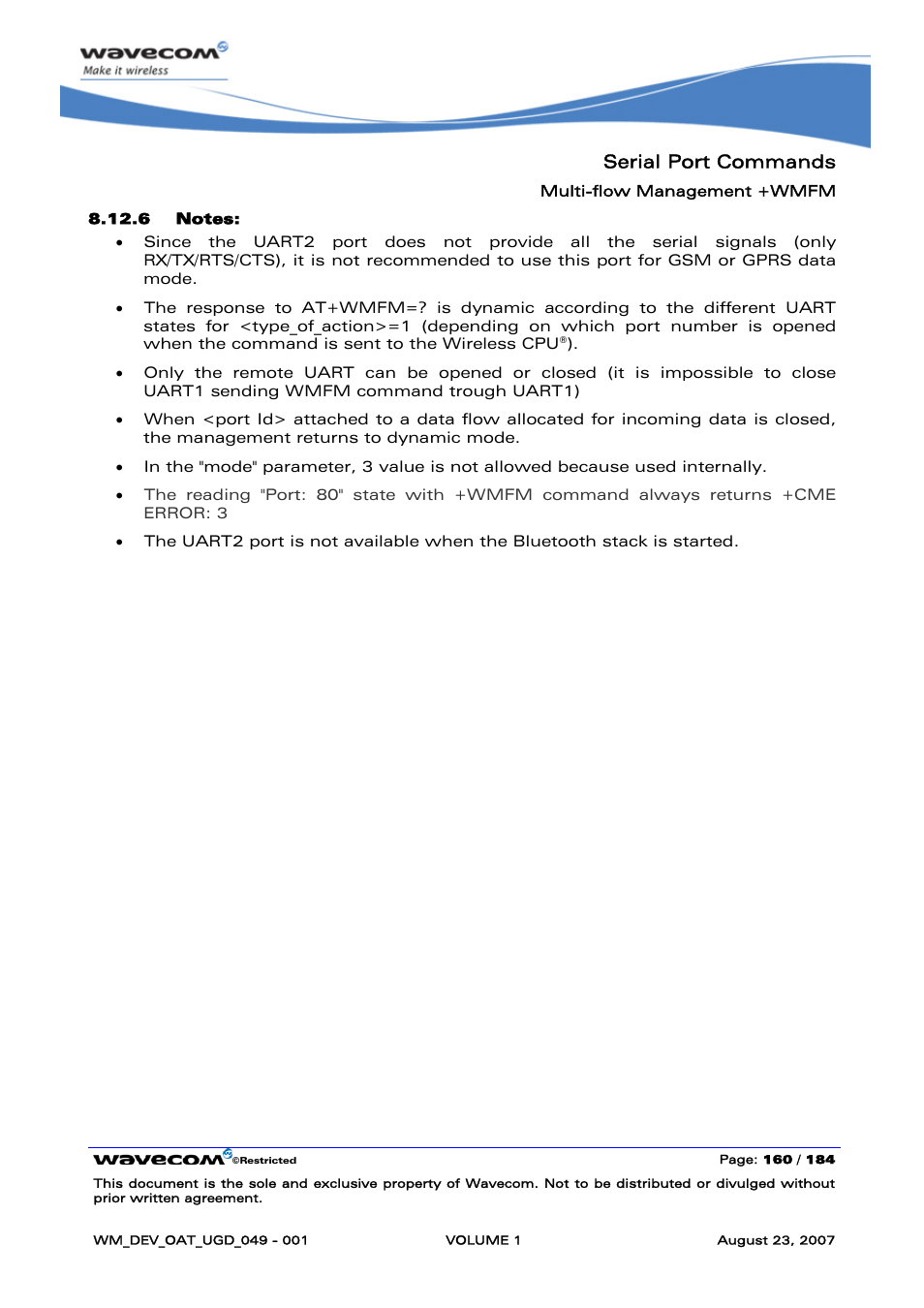 Serial port commands | Rainbow Electronics FARGO MAESTRO 100 (with TCP_IP) User Manual | Page 166 / 787