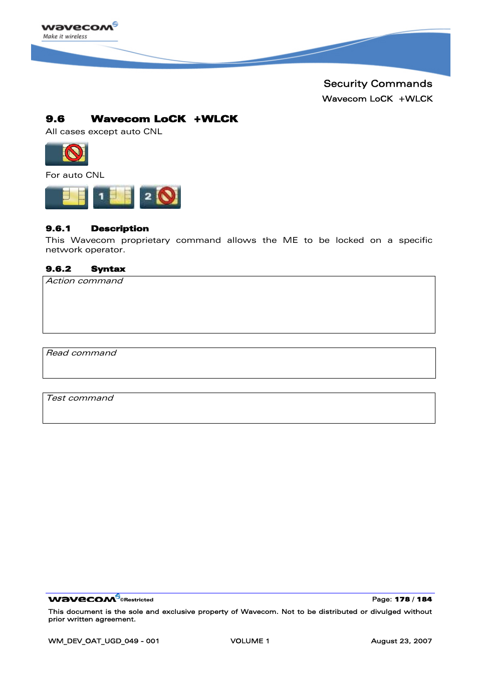 Wavecom lock +wlck | Rainbow Electronics FARGO MAESTRO 100 (with TCP_IP) User Manual | Page 184 / 787