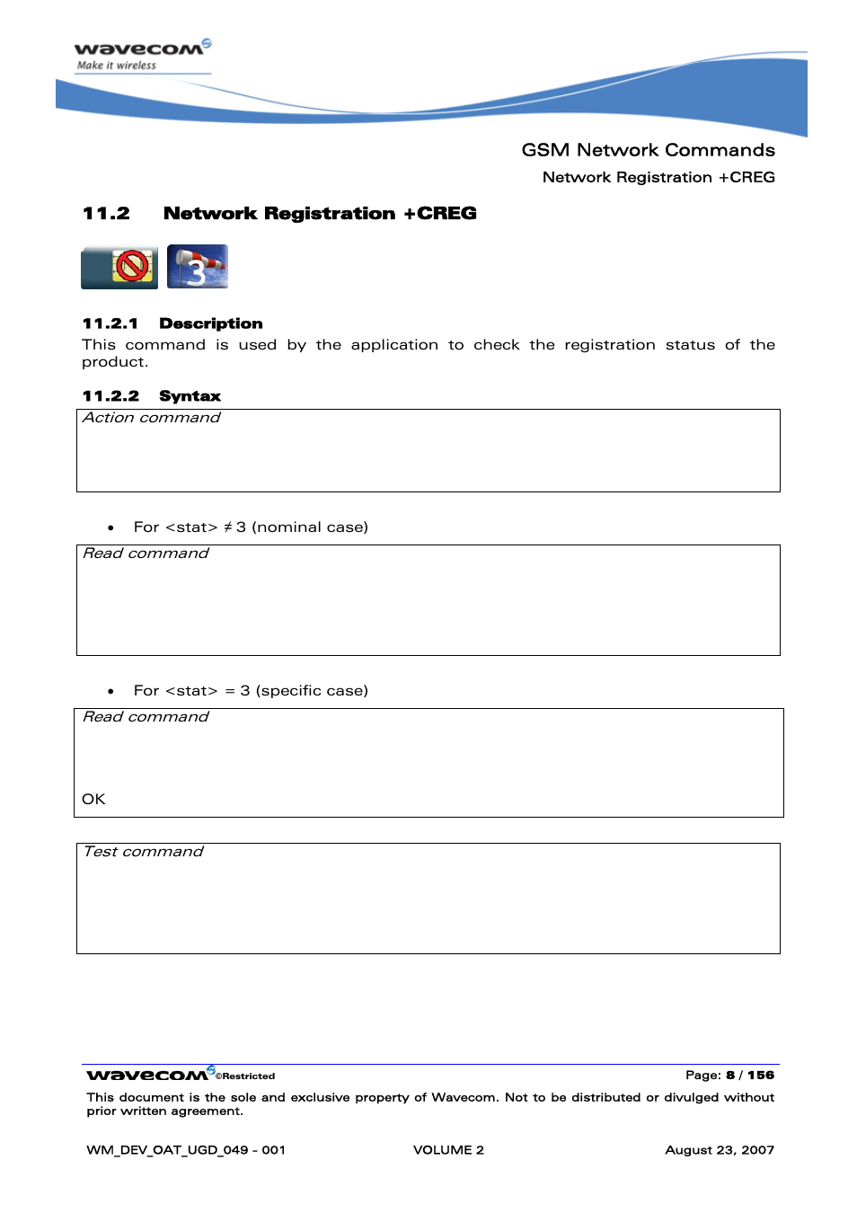 Network registration +creg | Rainbow Electronics FARGO MAESTRO 100 (with TCP_IP) User Manual | Page 198 / 787