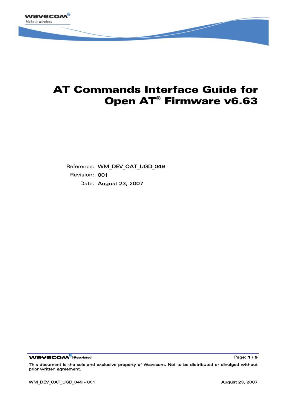 At commands interface guide for open at, Firmware v6.63 | Rainbow Electronics FARGO MAESTRO 100 (with TCP_IP) User Manual | Page 2 / 787