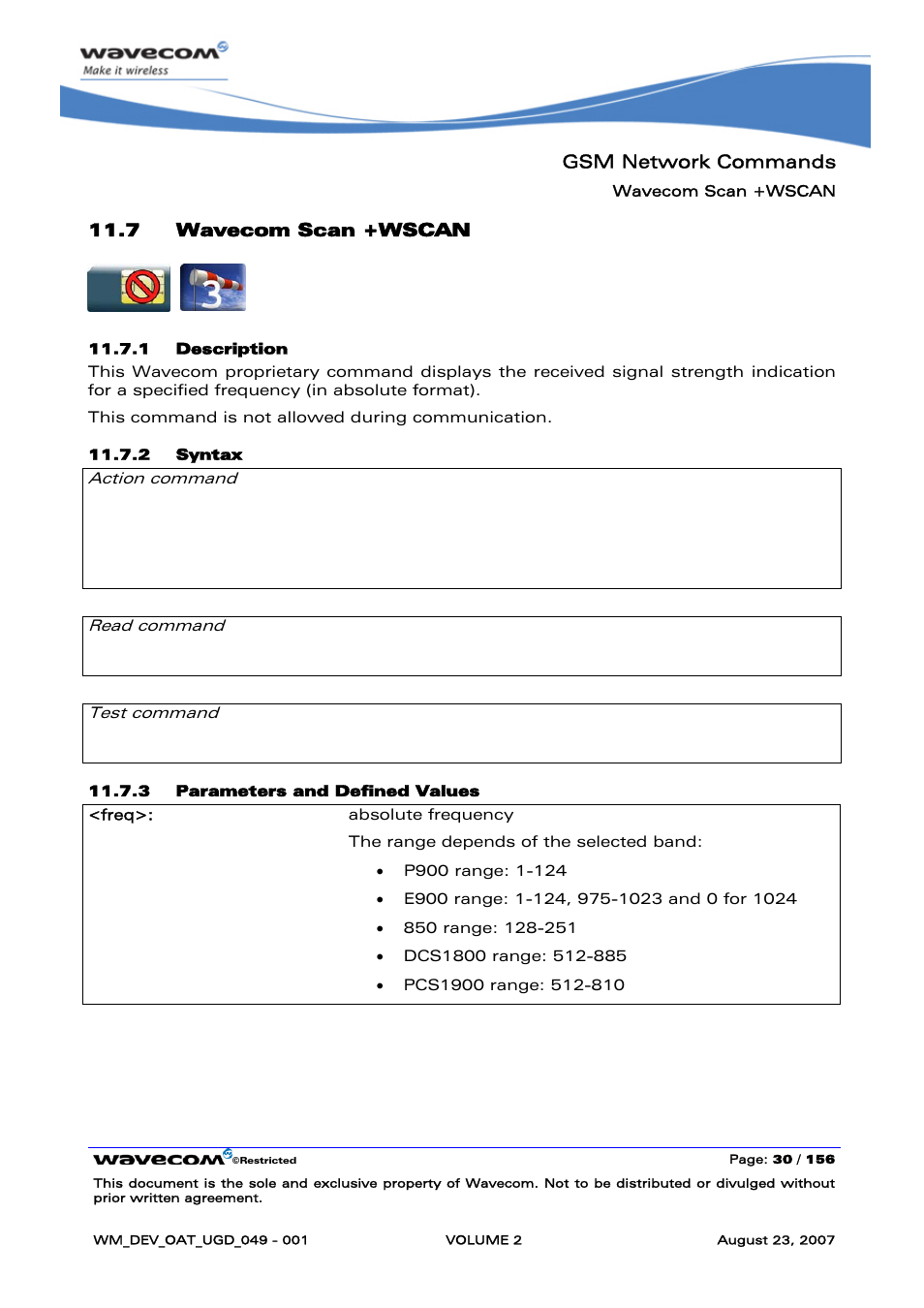 Wavecom scan +wscan | Rainbow Electronics FARGO MAESTRO 100 (with TCP_IP) User Manual | Page 220 / 787