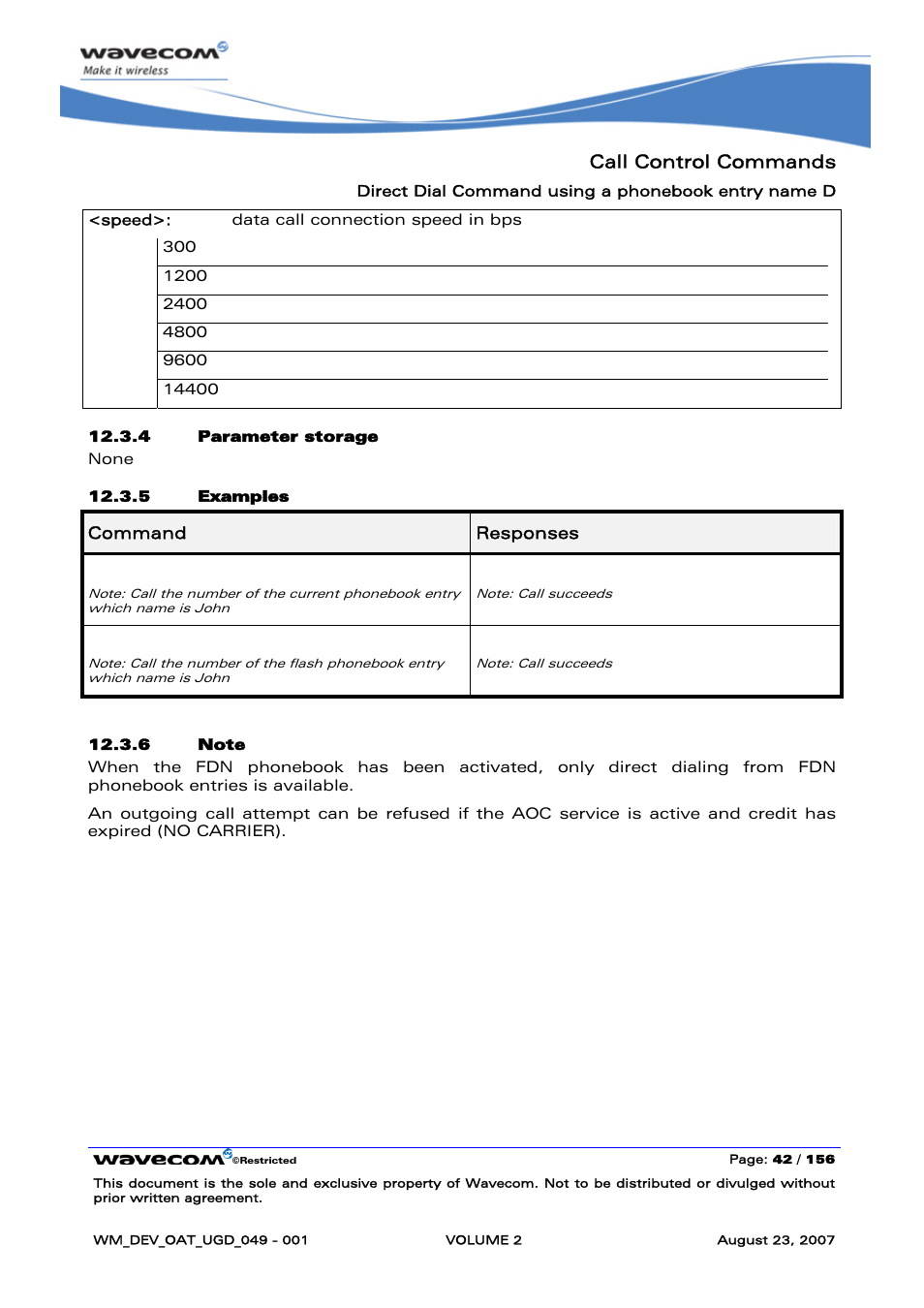 Call control commands, Atd>"john, Atd>me"john | Rainbow Electronics FARGO MAESTRO 100 (with TCP_IP) User Manual | Page 232 / 787