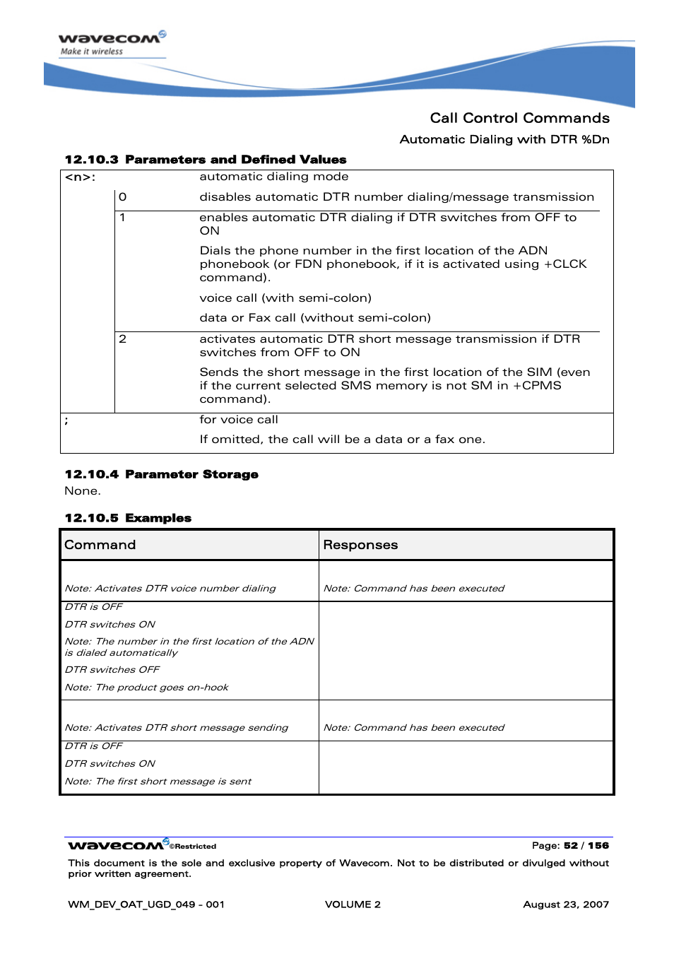 Call control commands, At%d1, Ok at%d2 | Cmss: 1 | Rainbow Electronics FARGO MAESTRO 100 (with TCP_IP) User Manual | Page 242 / 787