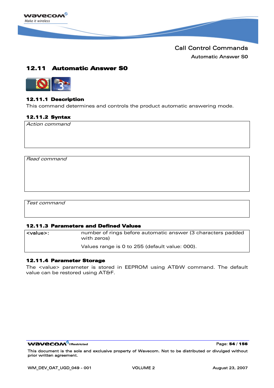 Automatic answer s0 | Rainbow Electronics FARGO MAESTRO 100 (with TCP_IP) User Manual | Page 244 / 787