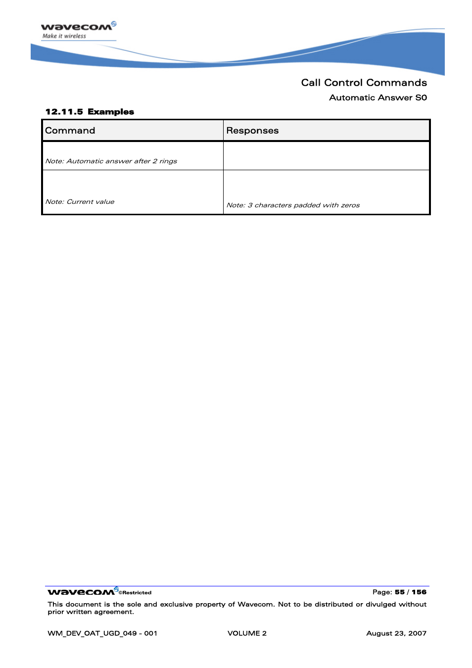 Call control commands, Ats0=2, Ok ats0 | 002 ok | Rainbow Electronics FARGO MAESTRO 100 (with TCP_IP) User Manual | Page 245 / 787