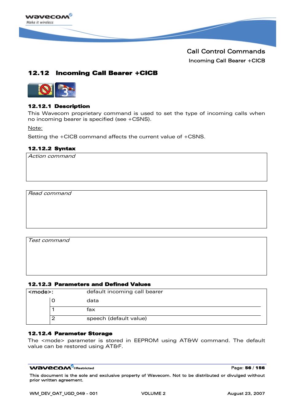 Incoming call bearer +cicb | Rainbow Electronics FARGO MAESTRO 100 (with TCP_IP) User Manual | Page 246 / 787