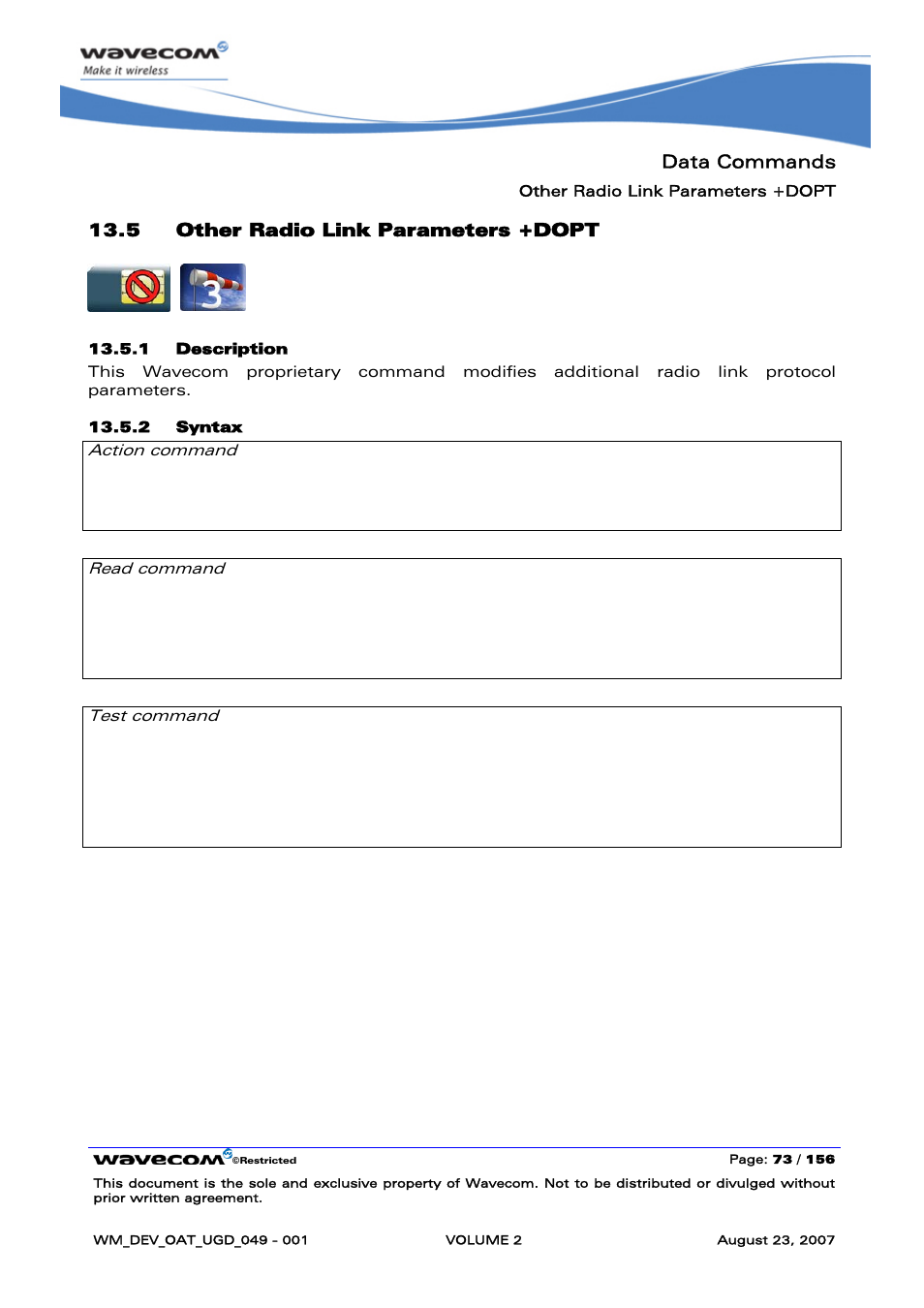 Other radio link parameters +dopt | Rainbow Electronics FARGO MAESTRO 100 (with TCP_IP) User Manual | Page 263 / 787