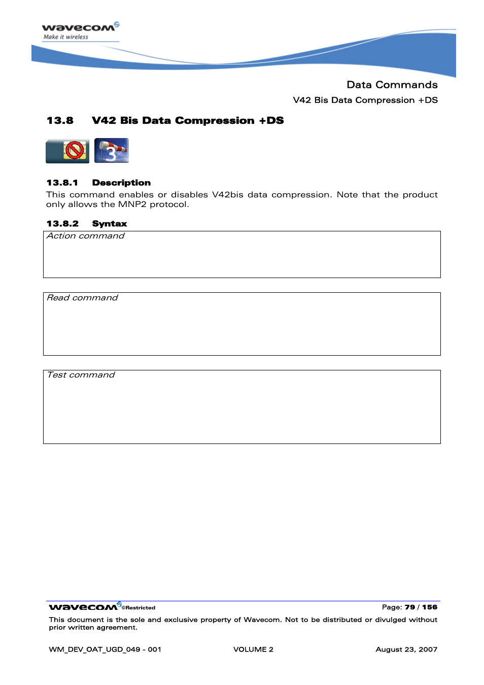 V42 bis data compression +ds | Rainbow Electronics FARGO MAESTRO 100 (with TCP_IP) User Manual | Page 269 / 787