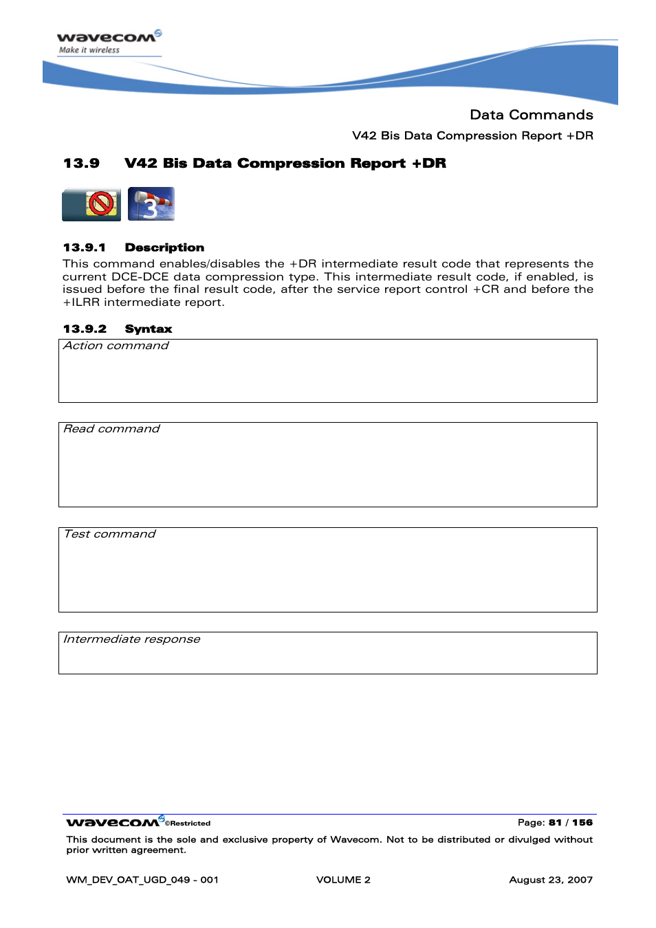 V42 bis data compression report +dr | Rainbow Electronics FARGO MAESTRO 100 (with TCP_IP) User Manual | Page 271 / 787