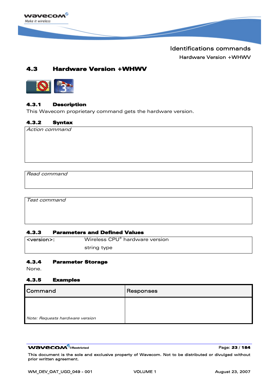 Hardware version +whwv | Rainbow Electronics FARGO MAESTRO 100 (with TCP_IP) User Manual | Page 29 / 787