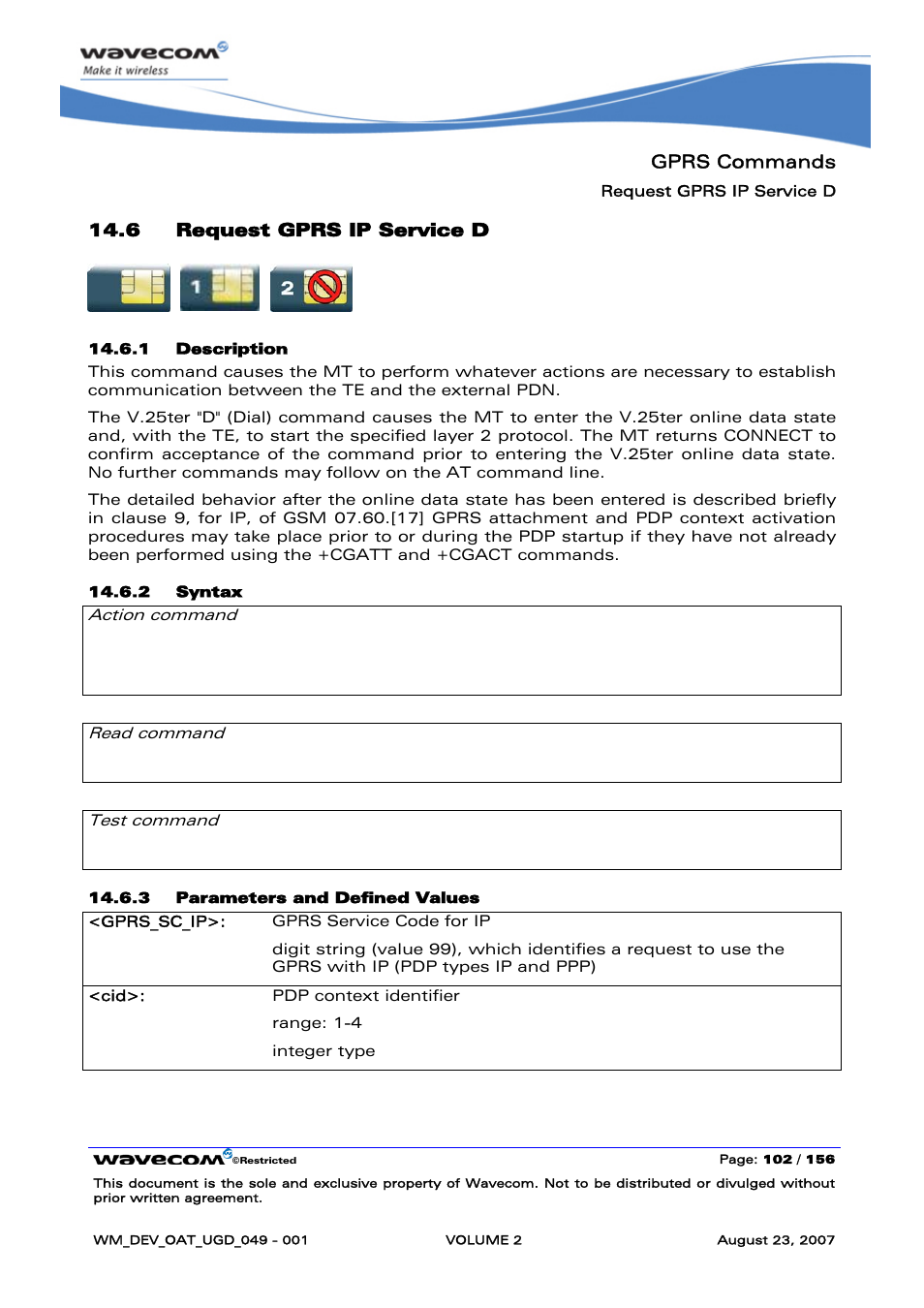 Request gprs ip service d | Rainbow Electronics FARGO MAESTRO 100 (with TCP_IP) User Manual | Page 292 / 787