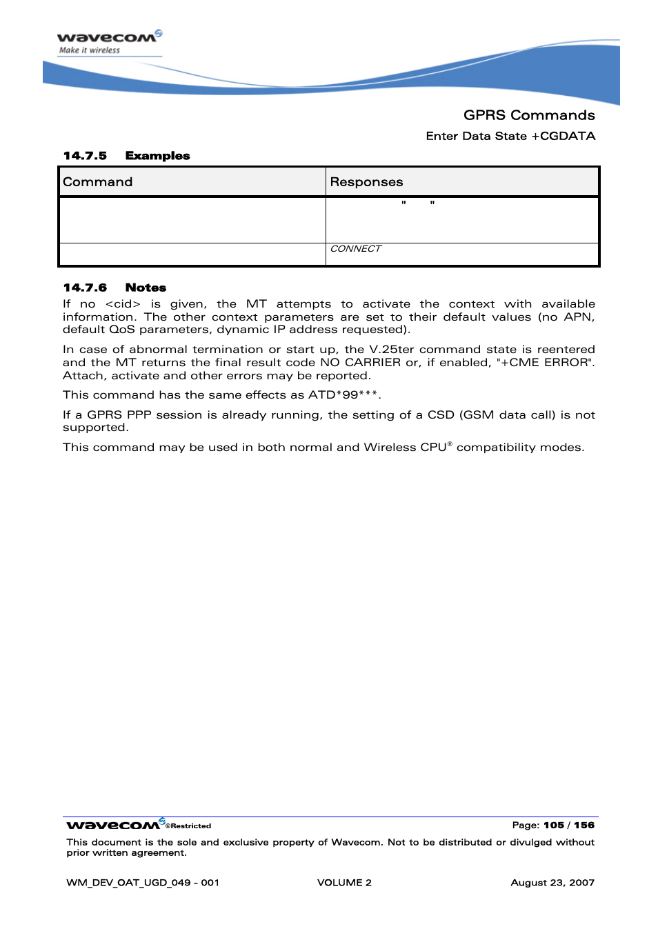 Gprs commands, At+cgdata=? +cgdata: "ppp" ok at+cgdata=1 | Rainbow Electronics FARGO MAESTRO 100 (with TCP_IP) User Manual | Page 295 / 787