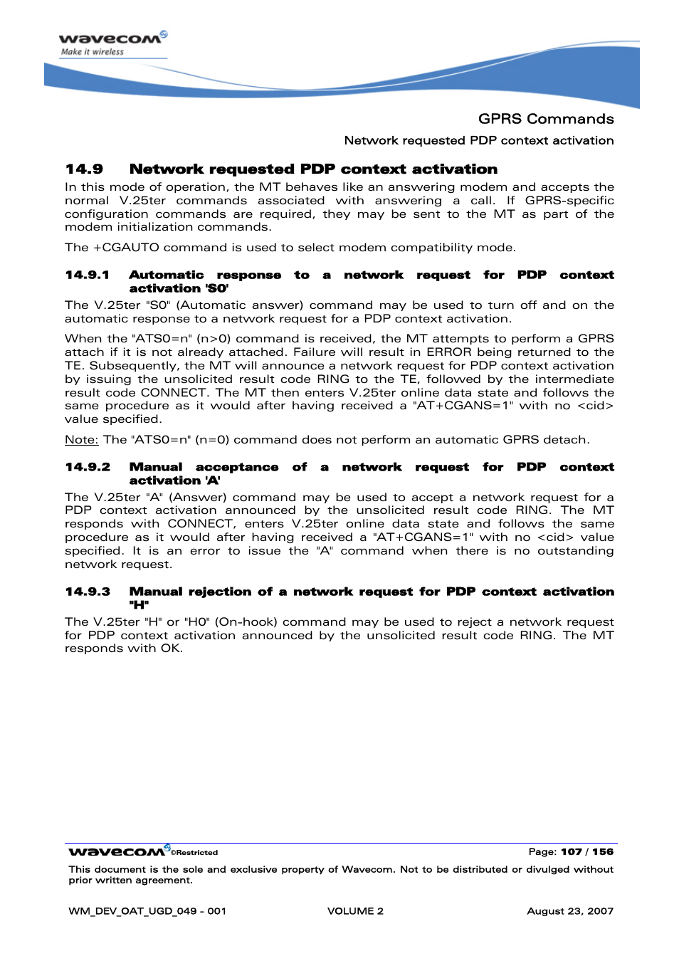 Network requested pdp context activation, Gprs commands, 9 network requested pdp context activation | Rainbow Electronics FARGO MAESTRO 100 (with TCP_IP) User Manual | Page 297 / 787