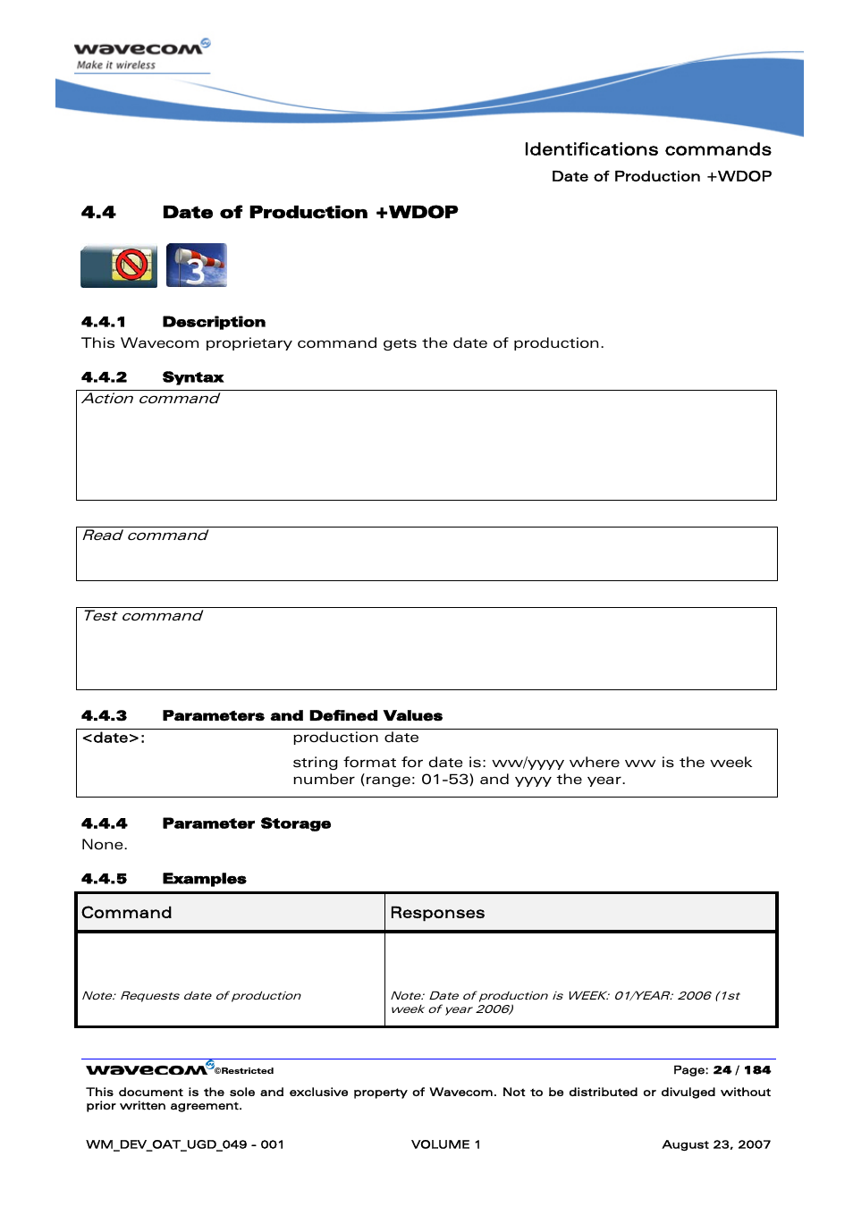 Date of production +wdop | Rainbow Electronics FARGO MAESTRO 100 (with TCP_IP) User Manual | Page 30 / 787