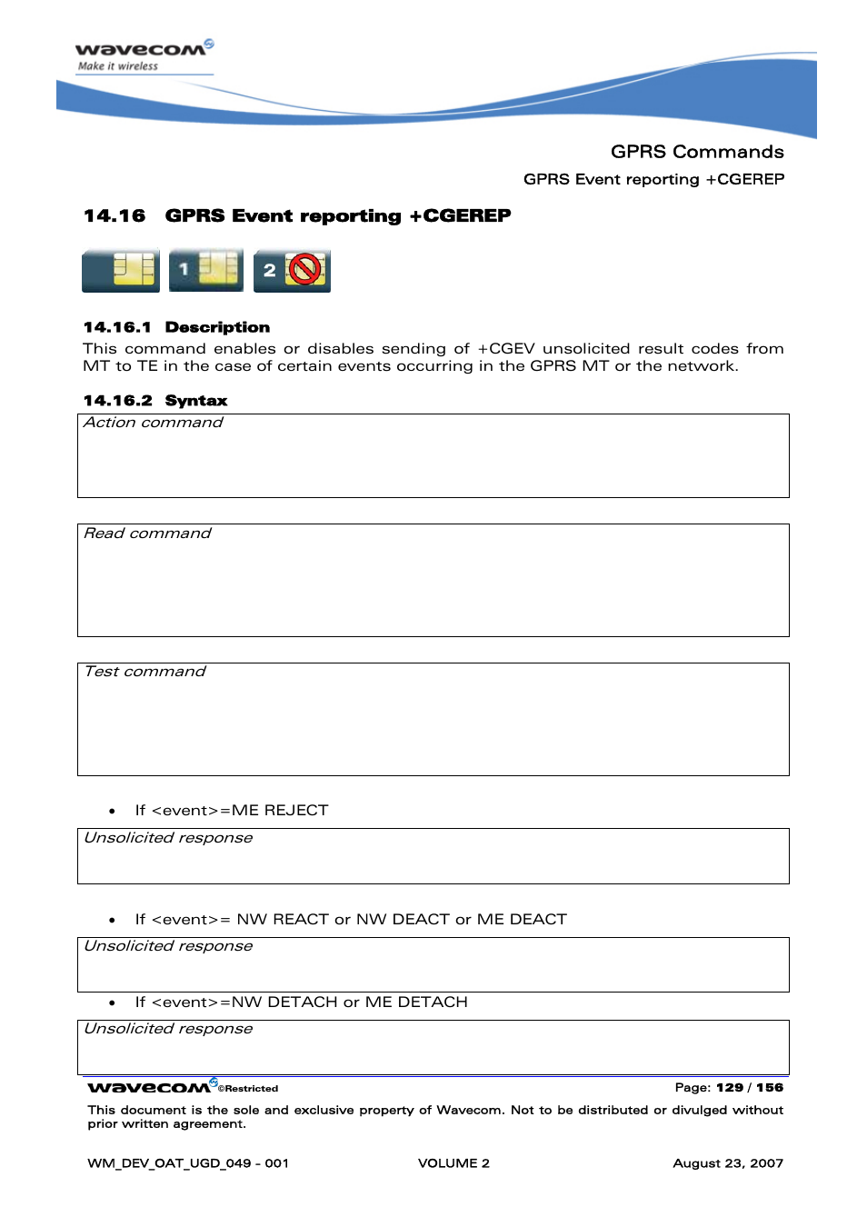 Gprs event reporting +cgerep | Rainbow Electronics FARGO MAESTRO 100 (with TCP_IP) User Manual | Page 319 / 787