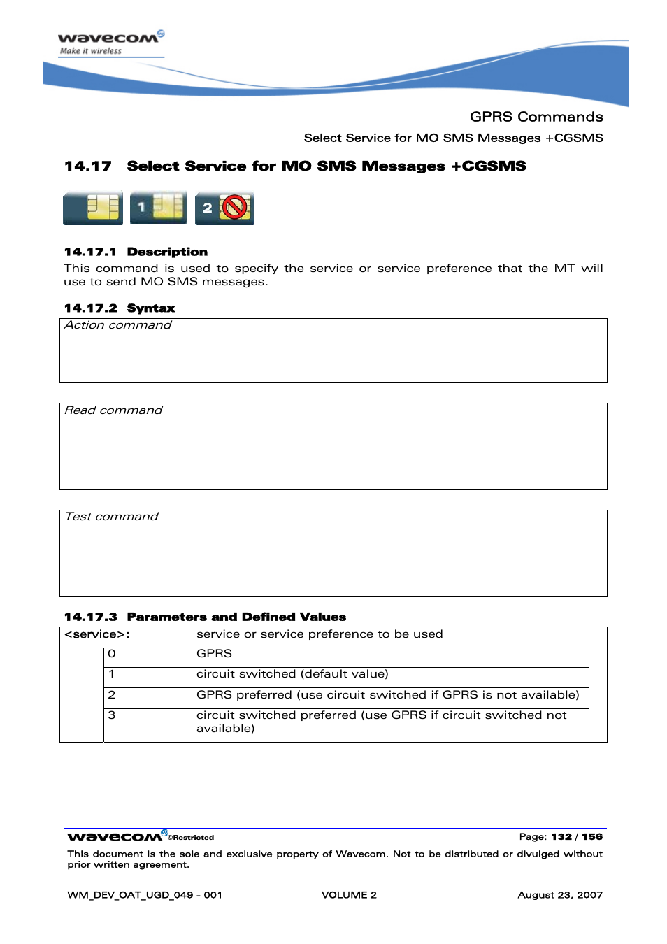 Select service for mo sms messages +cgsms | Rainbow Electronics FARGO MAESTRO 100 (with TCP_IP) User Manual | Page 322 / 787