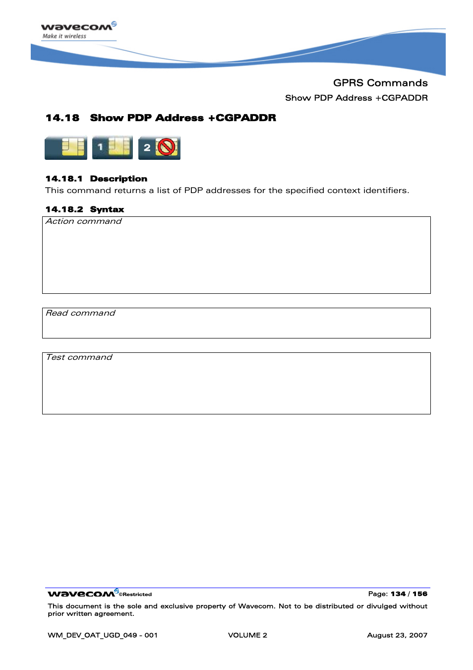 Show pdp address +cgpaddr | Rainbow Electronics FARGO MAESTRO 100 (with TCP_IP) User Manual | Page 324 / 787
