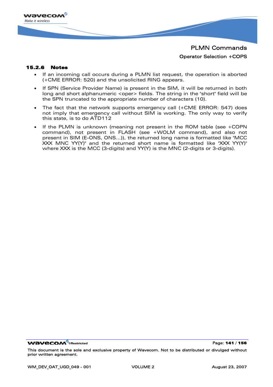 Plmn commands | Rainbow Electronics FARGO MAESTRO 100 (with TCP_IP) User Manual | Page 331 / 787