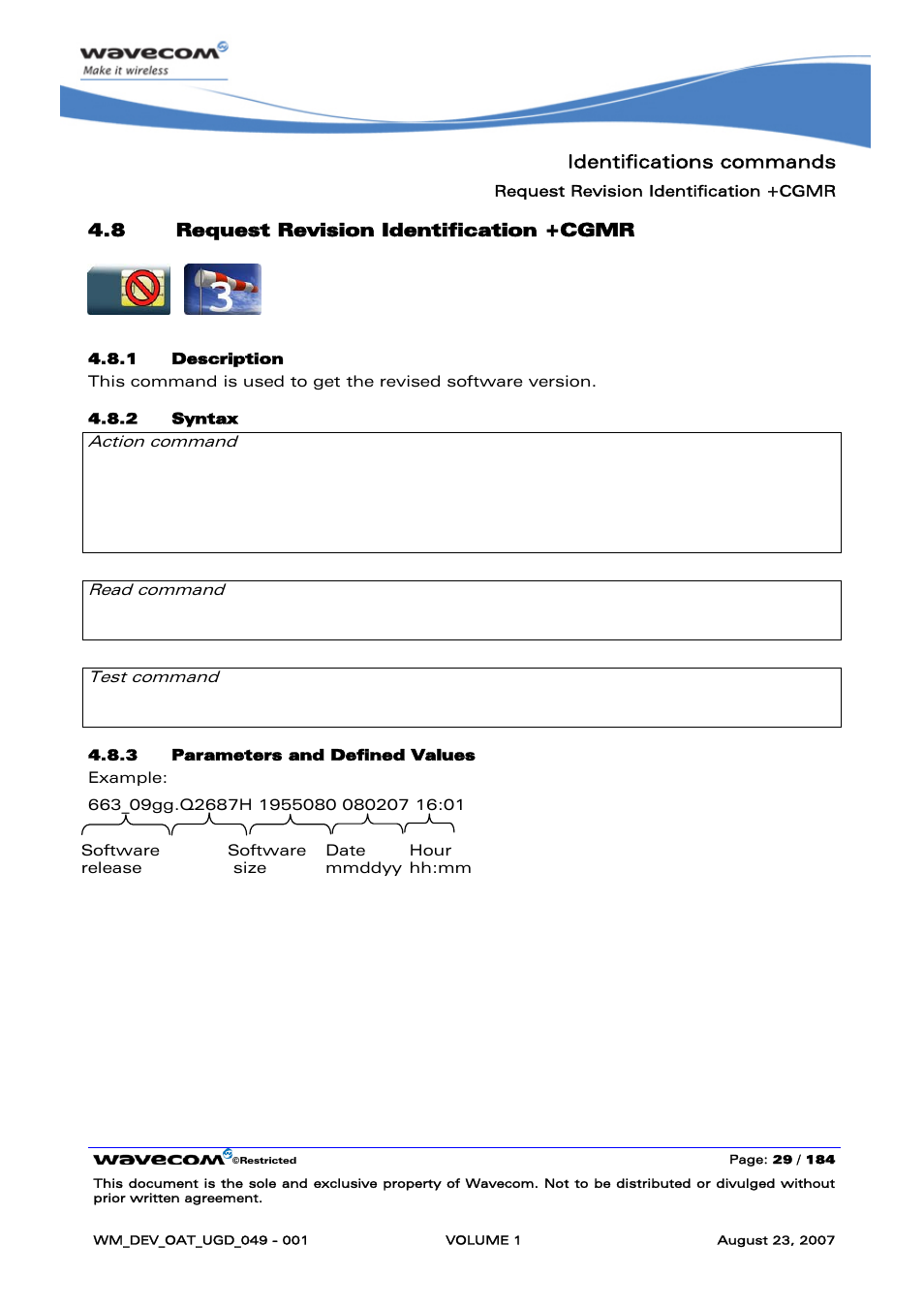 Request revision identification +cgmr | Rainbow Electronics FARGO MAESTRO 100 (with TCP_IP) User Manual | Page 35 / 787