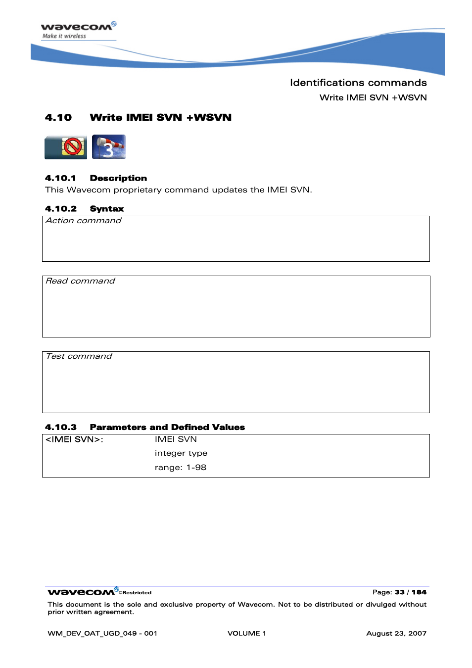 Write imei svn +wsvn | Rainbow Electronics FARGO MAESTRO 100 (with TCP_IP) User Manual | Page 39 / 787