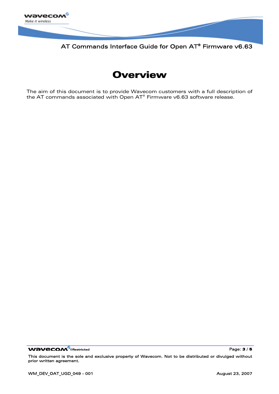 Overview, At commands interface guide for open at, Firmware v6.63 | Rainbow Electronics FARGO MAESTRO 100 (with TCP_IP) User Manual | Page 4 / 787