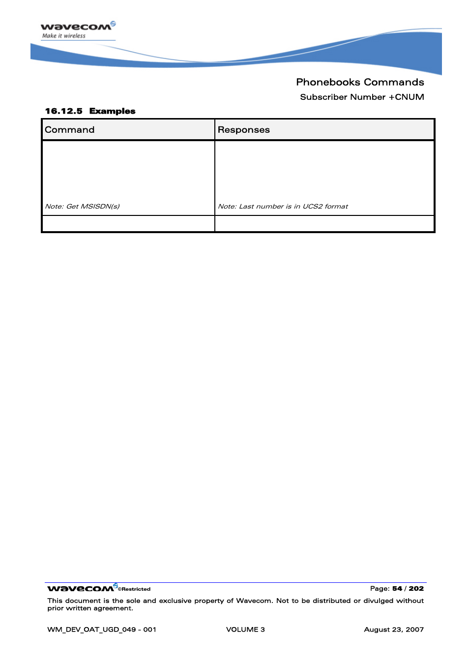 Phonebooks commands, At+cnum, At+cnum=? ok | Rainbow Electronics FARGO MAESTRO 100 (with TCP_IP) User Manual | Page 400 / 787