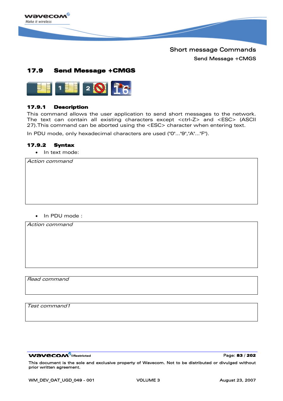 Send message +cmgs | Rainbow Electronics FARGO MAESTRO 100 (with TCP_IP) User Manual | Page 429 / 787