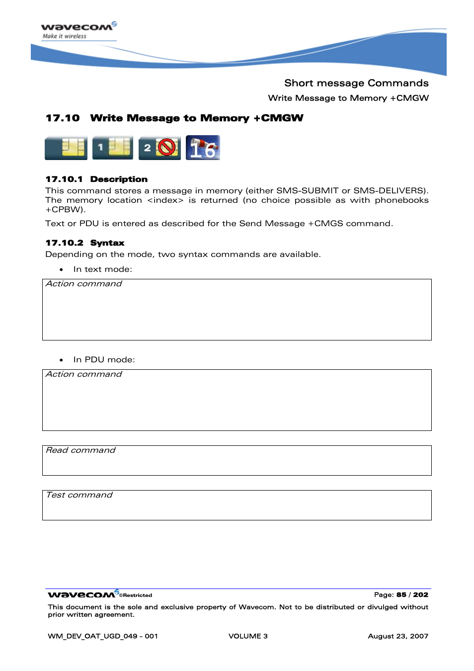 Write message to memory +cmgw | Rainbow Electronics FARGO MAESTRO 100 (with TCP_IP) User Manual | Page 431 / 787