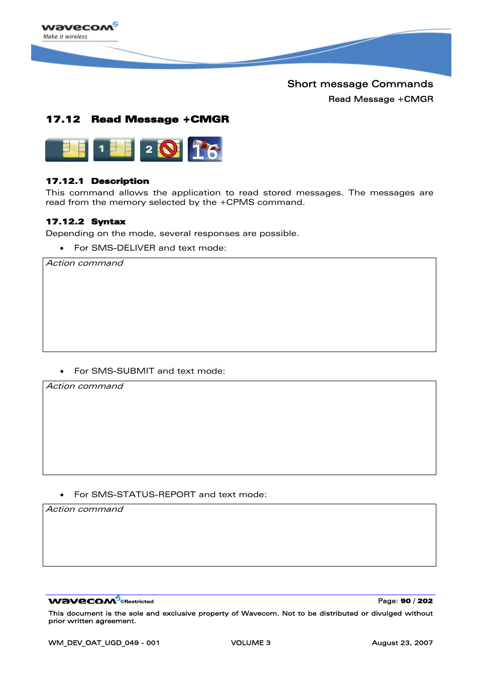 Read message +cmgr | Rainbow Electronics FARGO MAESTRO 100 (with TCP_IP) User Manual | Page 436 / 787