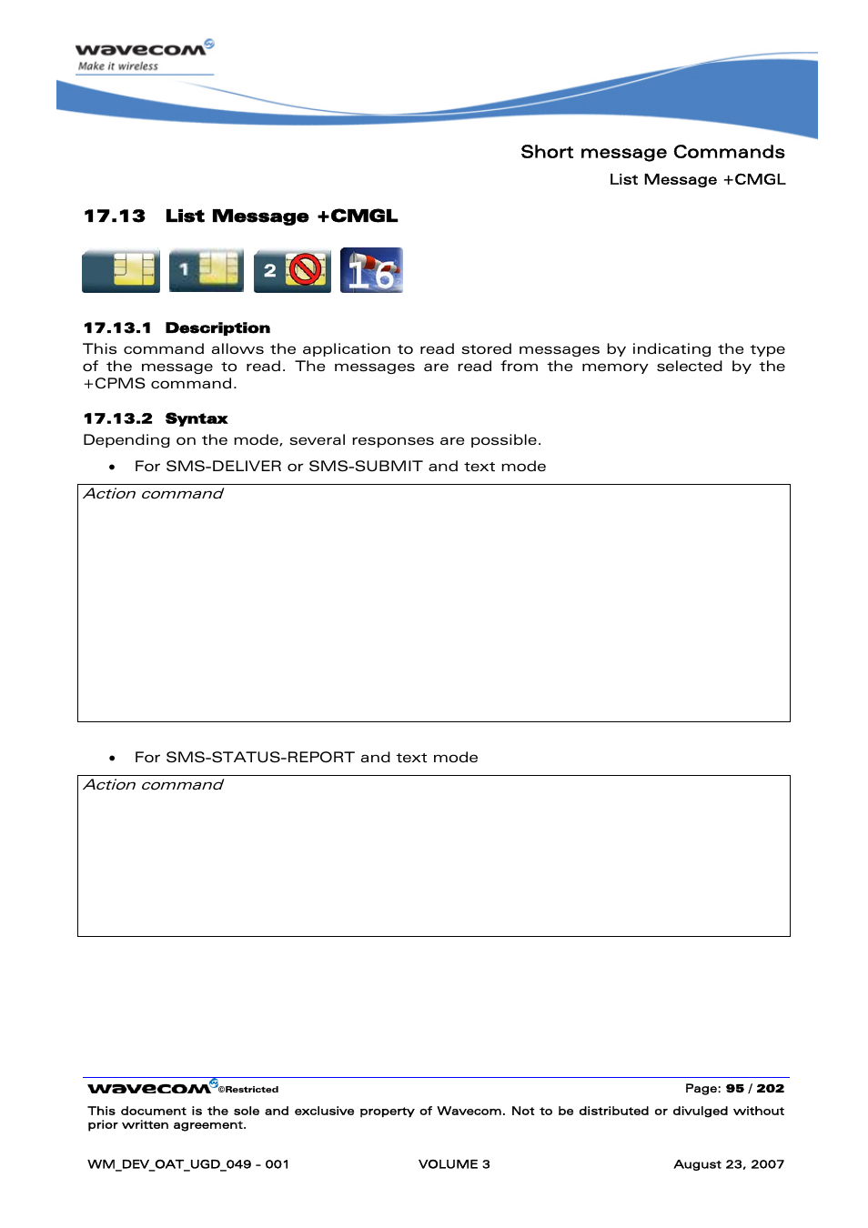 List message +cmgl | Rainbow Electronics FARGO MAESTRO 100 (with TCP_IP) User Manual | Page 441 / 787