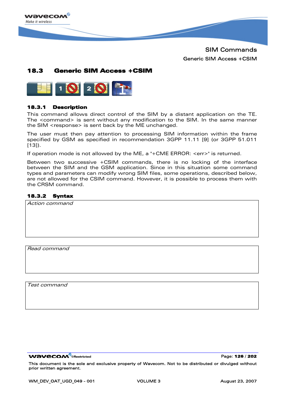 Generic sim access +csim | Rainbow Electronics FARGO MAESTRO 100 (with TCP_IP) User Manual | Page 472 / 787