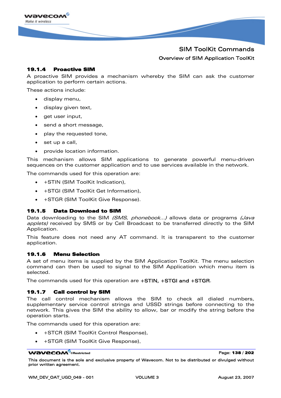 Sim toolkit commands | Rainbow Electronics FARGO MAESTRO 100 (with TCP_IP) User Manual | Page 484 / 787