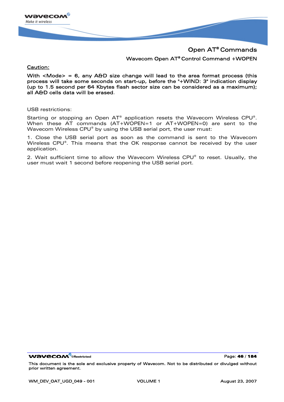 Open at, Commands | Rainbow Electronics FARGO MAESTRO 100 (with TCP_IP) User Manual | Page 52 / 787