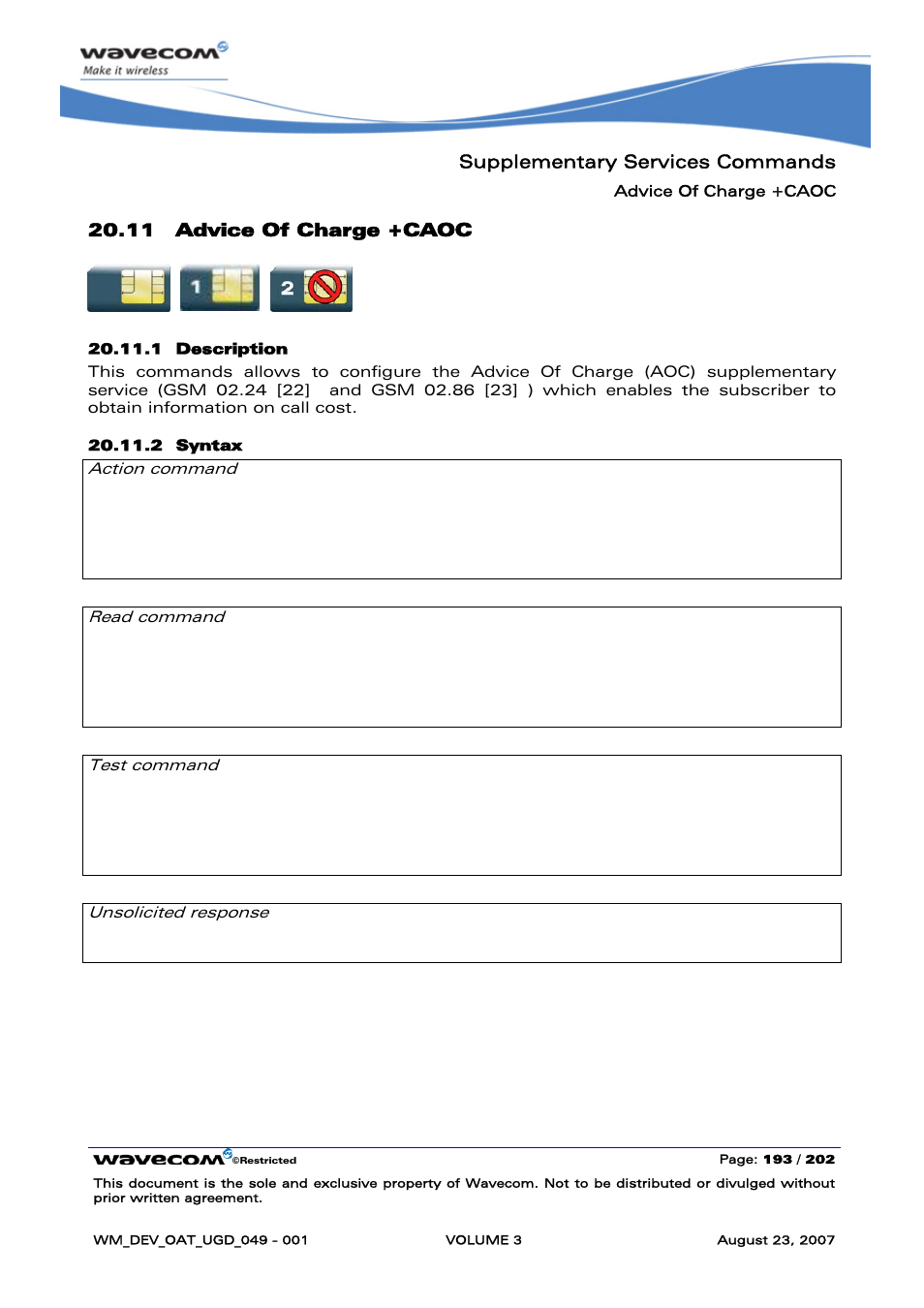 Advice of charge +caoc | Rainbow Electronics FARGO MAESTRO 100 (with TCP_IP) User Manual | Page 539 / 787