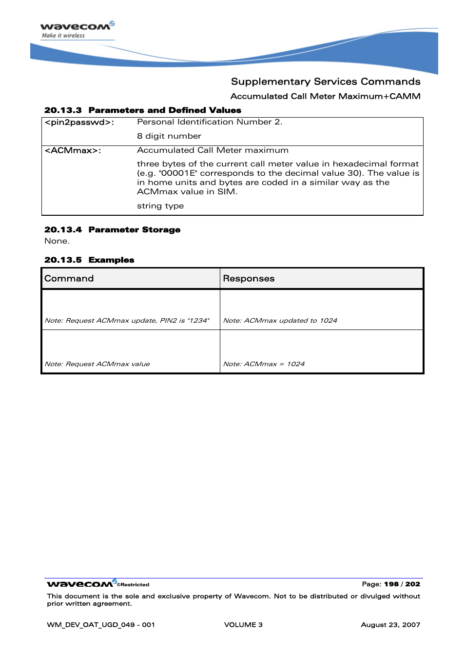 Supplementary services commands, At+cacm | Rainbow Electronics FARGO MAESTRO 100 (with TCP_IP) User Manual | Page 544 / 787