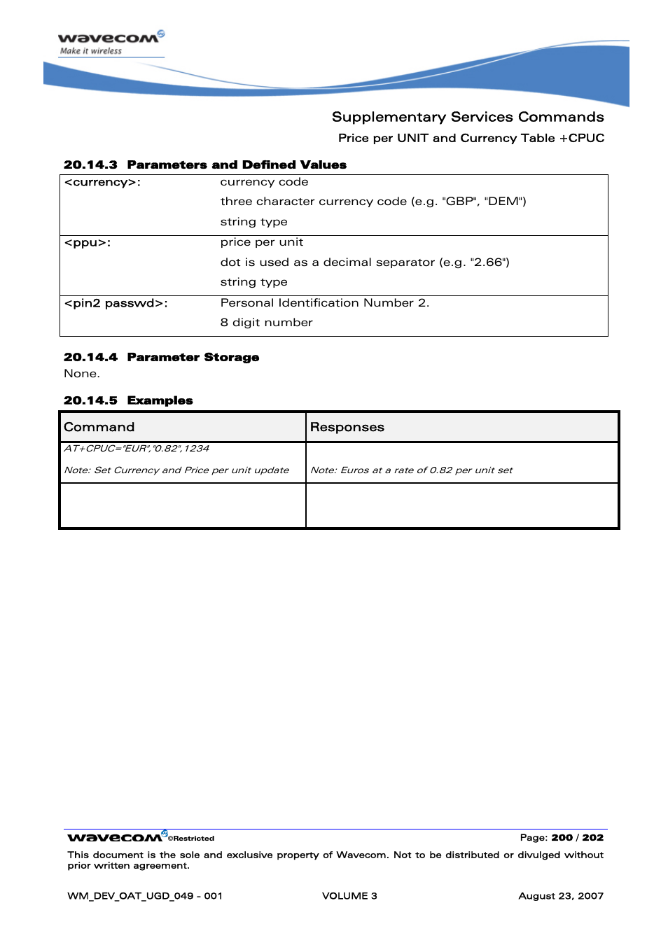 Supplementary services commands, At+cpuc, Cpuc "eur","0.82" ok | Rainbow Electronics FARGO MAESTRO 100 (with TCP_IP) User Manual | Page 546 / 787