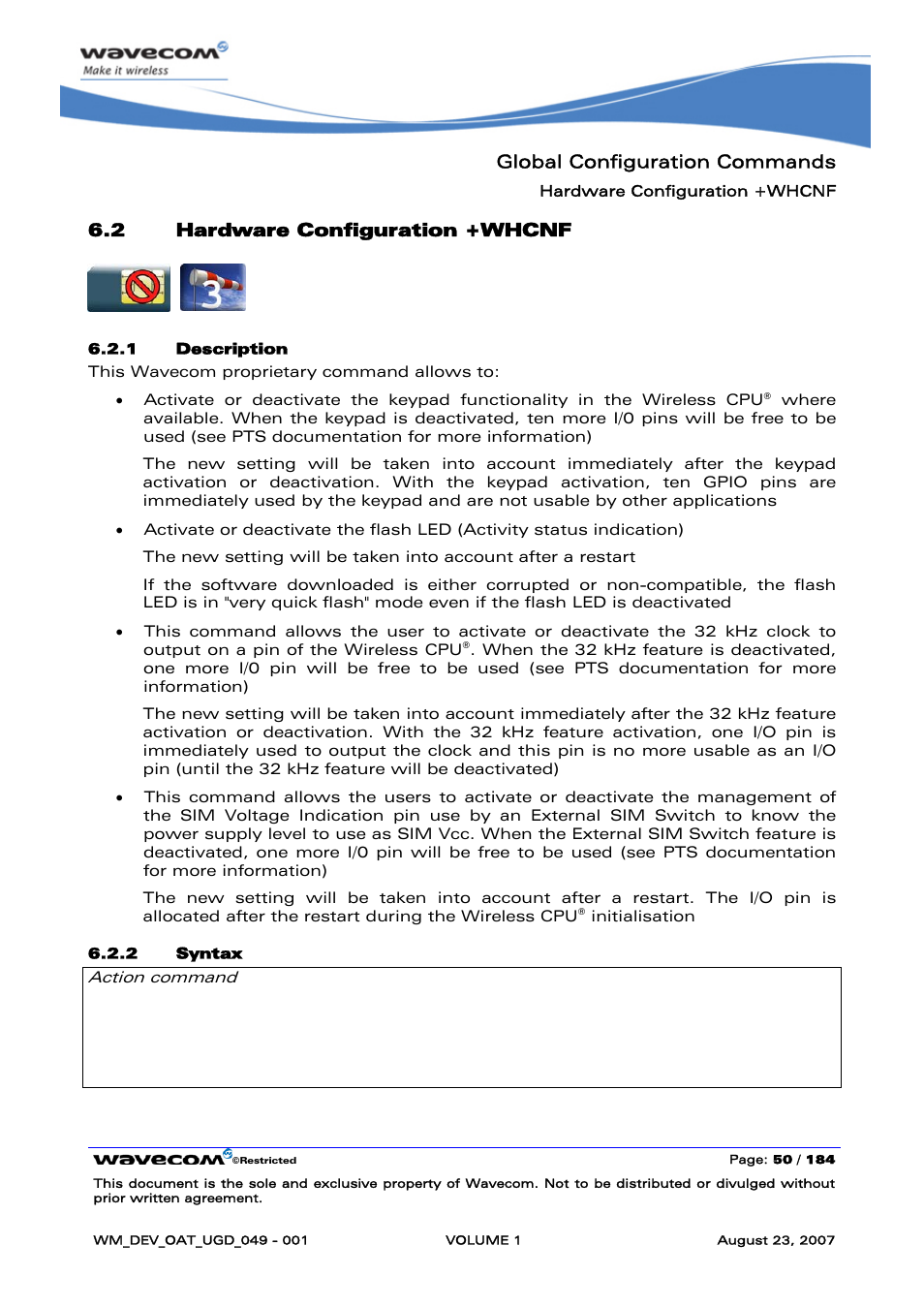 Hardware configuration +whcnf, Global configuration commands, 2 hardware configuration +whcnf | Rainbow Electronics FARGO MAESTRO 100 (with TCP_IP) User Manual | Page 56 / 787